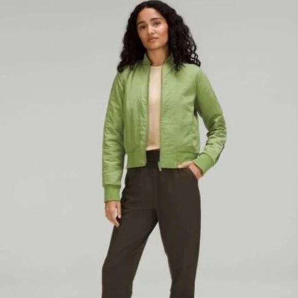 Lululemon Non Stop Shell Bomber Jacket Sz 8 Green Reversible EUC Water Repellent - Picture 1 of 13